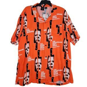 Halloween II Button Up Shirt Mens XXL Orange Michael Myers Horror Movie Slasher